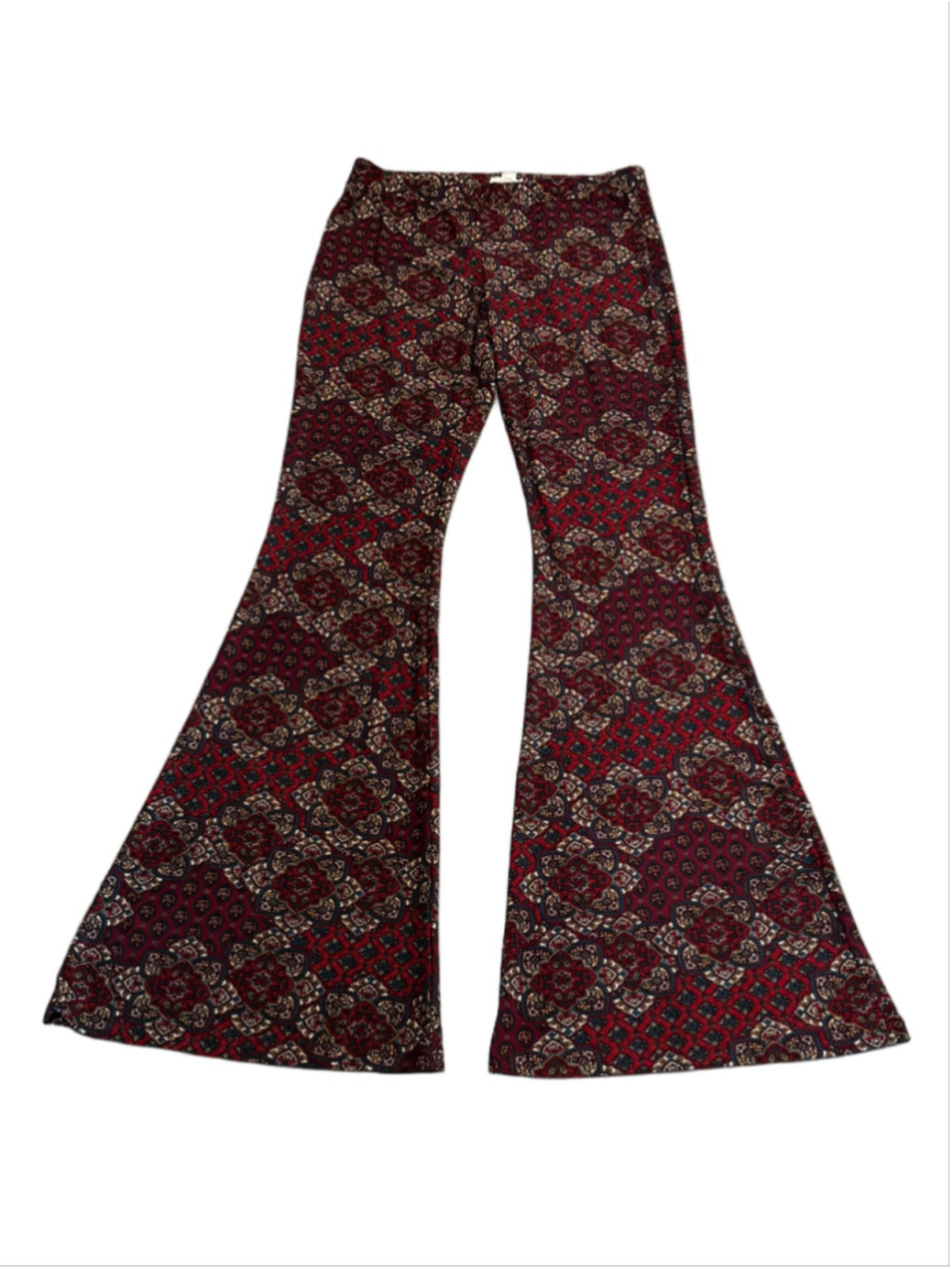 LA Hearts Burgundy 70's Inspired Mandala Flare Leggings